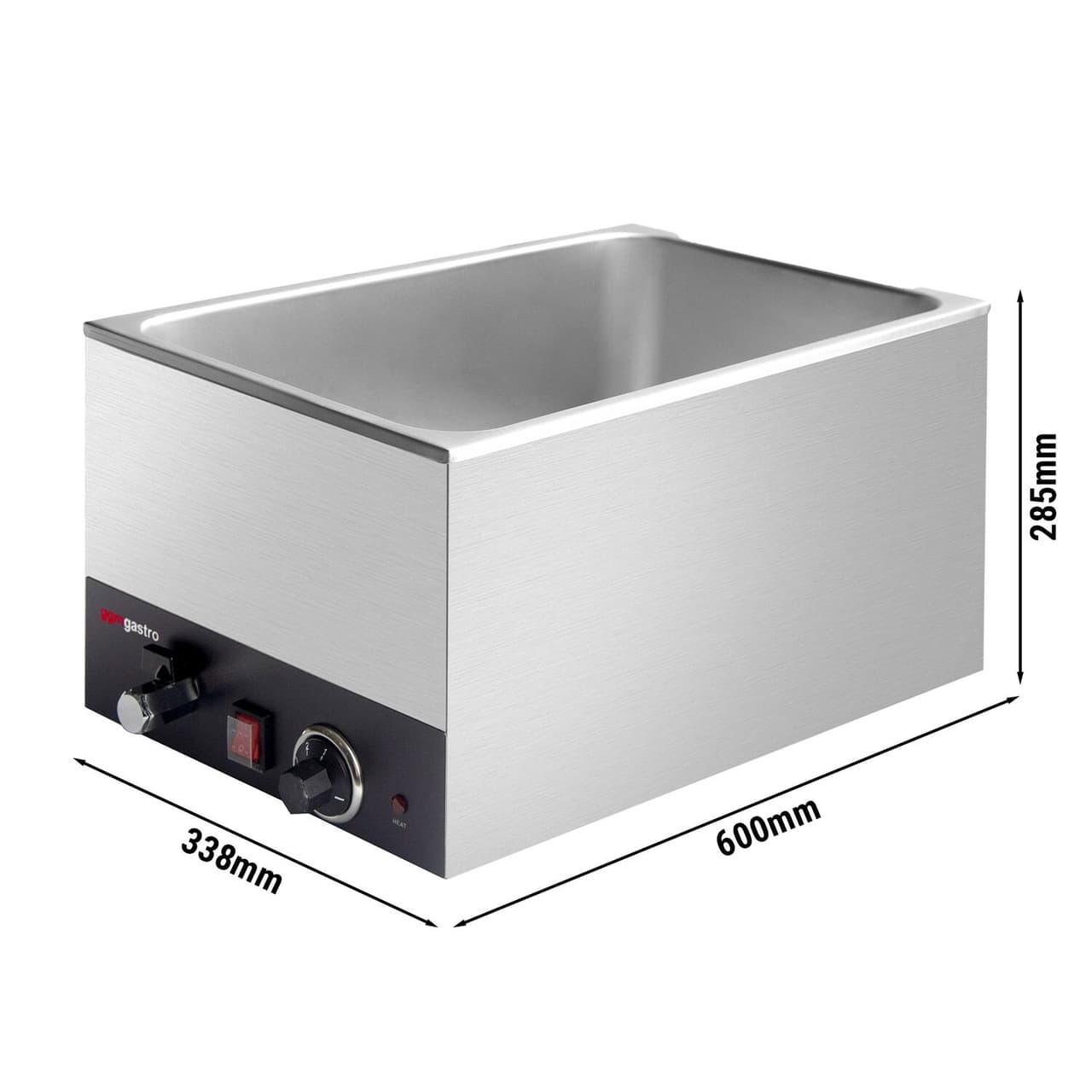 Elektro Bain-Marie - 1,2 kW - für GN 1/1 mit 200mm Höhe: - mit Ablasshahn