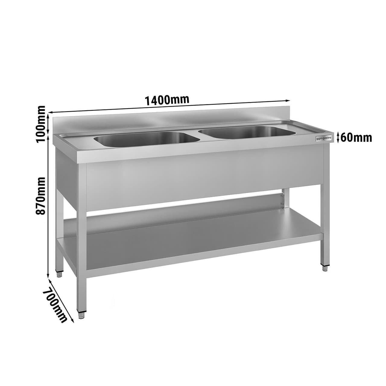 Spültisch ECO - 1400x700mm - mit Grundboden & 2 Becken mittig