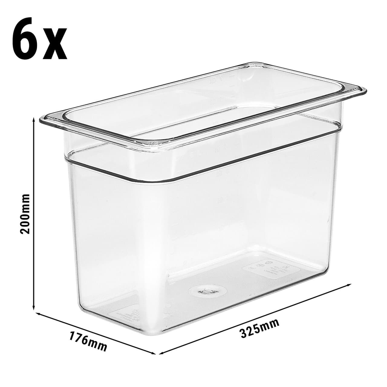 (6 Stück) CAMBRO | CAMWEAR® -  Polycarbonat GN 1/3 Behälter - Clear - Tiefe: 200mm