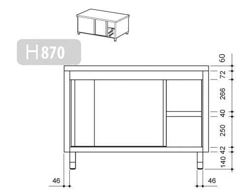 Edelstahl Arbeitsschrank PREMIUM - 1400mm - mit Durchreiche