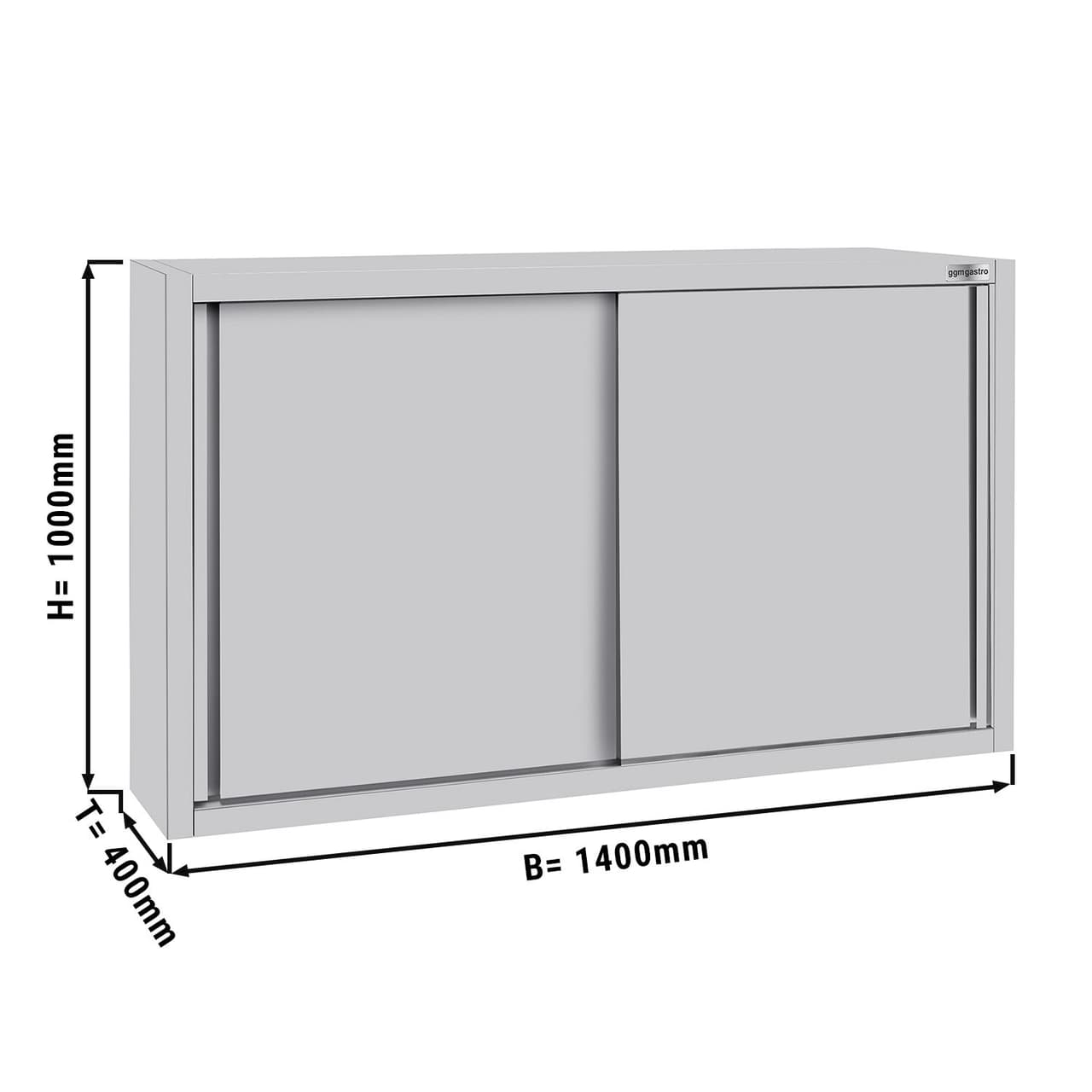 Edelstahl Wandhängeschrank ECO - 1400x400mm - mit Schiebetür 1000mm hoch