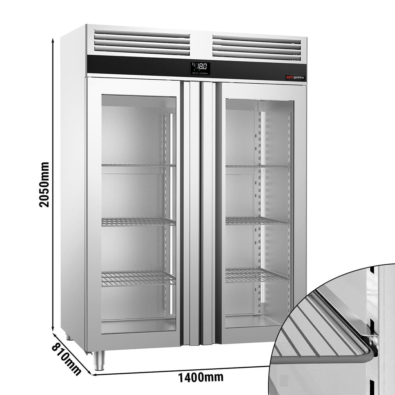 Tiefkühlschrank Edelstahl PREMIUM - GN 2/1 - 1400 Liter - mit 2 Glastüren