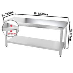 Edelstahl Arbeitstisch PREMIUM - 1800x700mm - mit Grundboden ohne Aufkantung