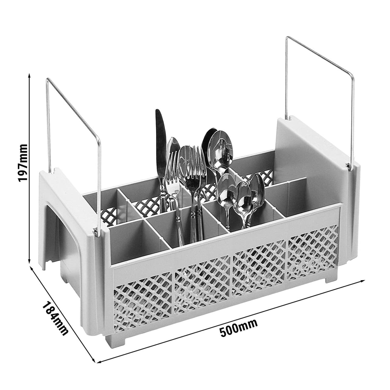 CAMBRO | CAMRACK® - Besteckkorb 1/2 - 8 Fächer - 500x500mm - Grau