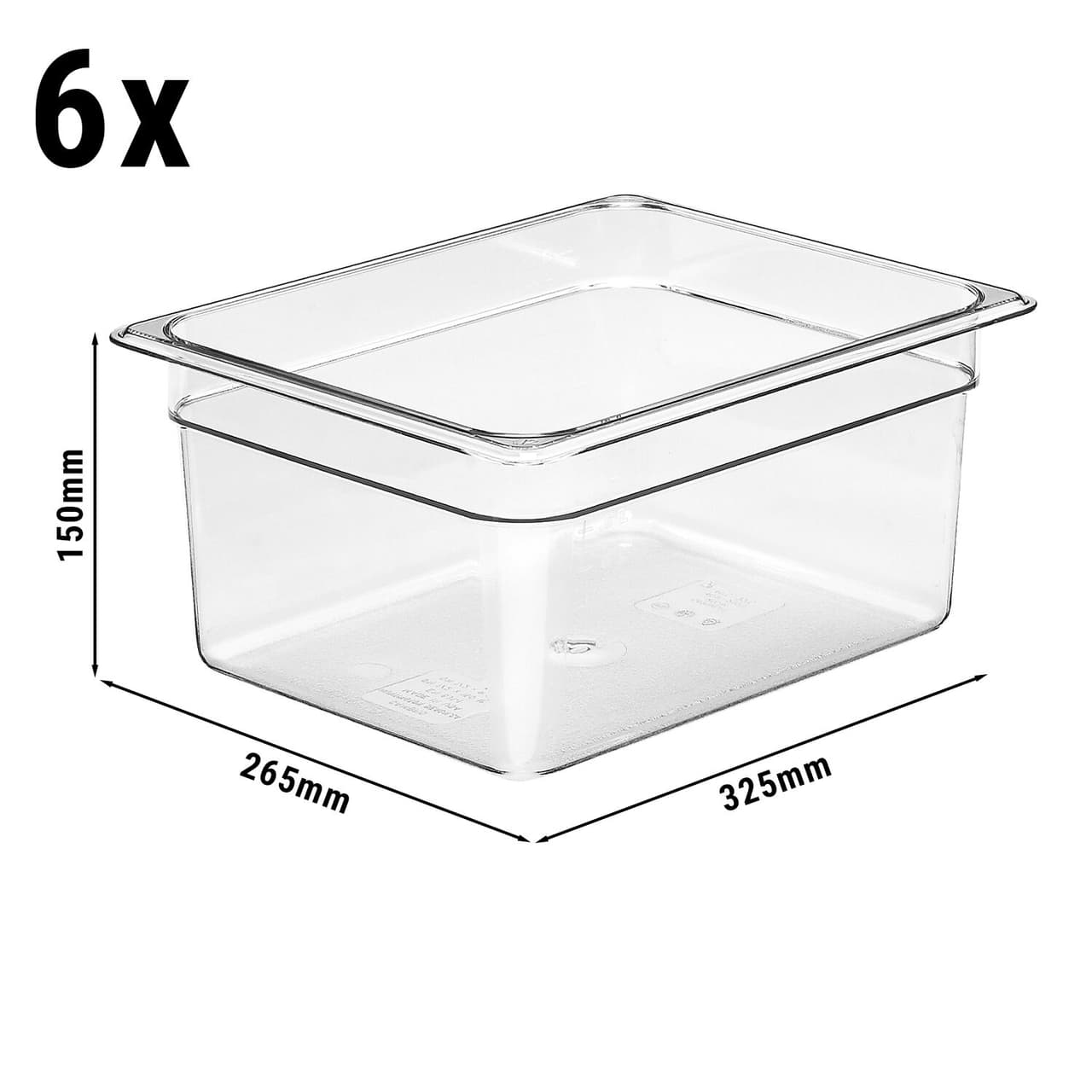 (6 Stück) CAMBRO | CAMWEAR® -  Polycarbonat GN 1/2 Behälter - Clear - Tiefe: 150mm