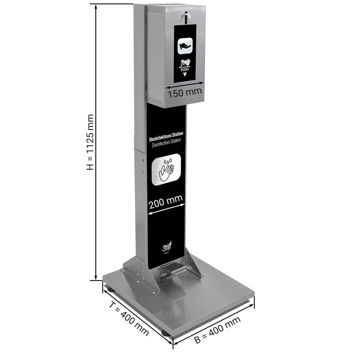 Edelstahl Desinfektionsspender - Bedienung mit dem Fuß