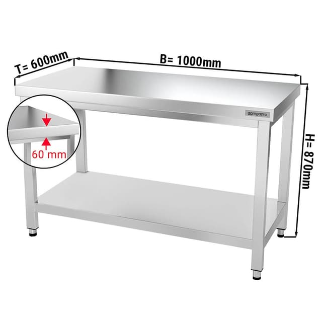 Edelstahl Arbeitstisch PREMIUM - 1000x600mm - mit Grundboden ohne Aufkantung