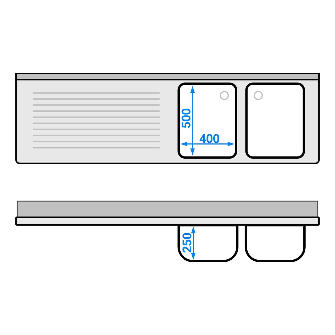 Spülschrank PREMIUM - 2000x600mm - mit 2 Becken rechts