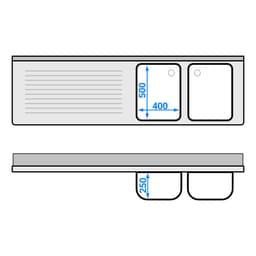 Spülschrank PREMIUM - 2000x600mm - mit 2 Becken rechts