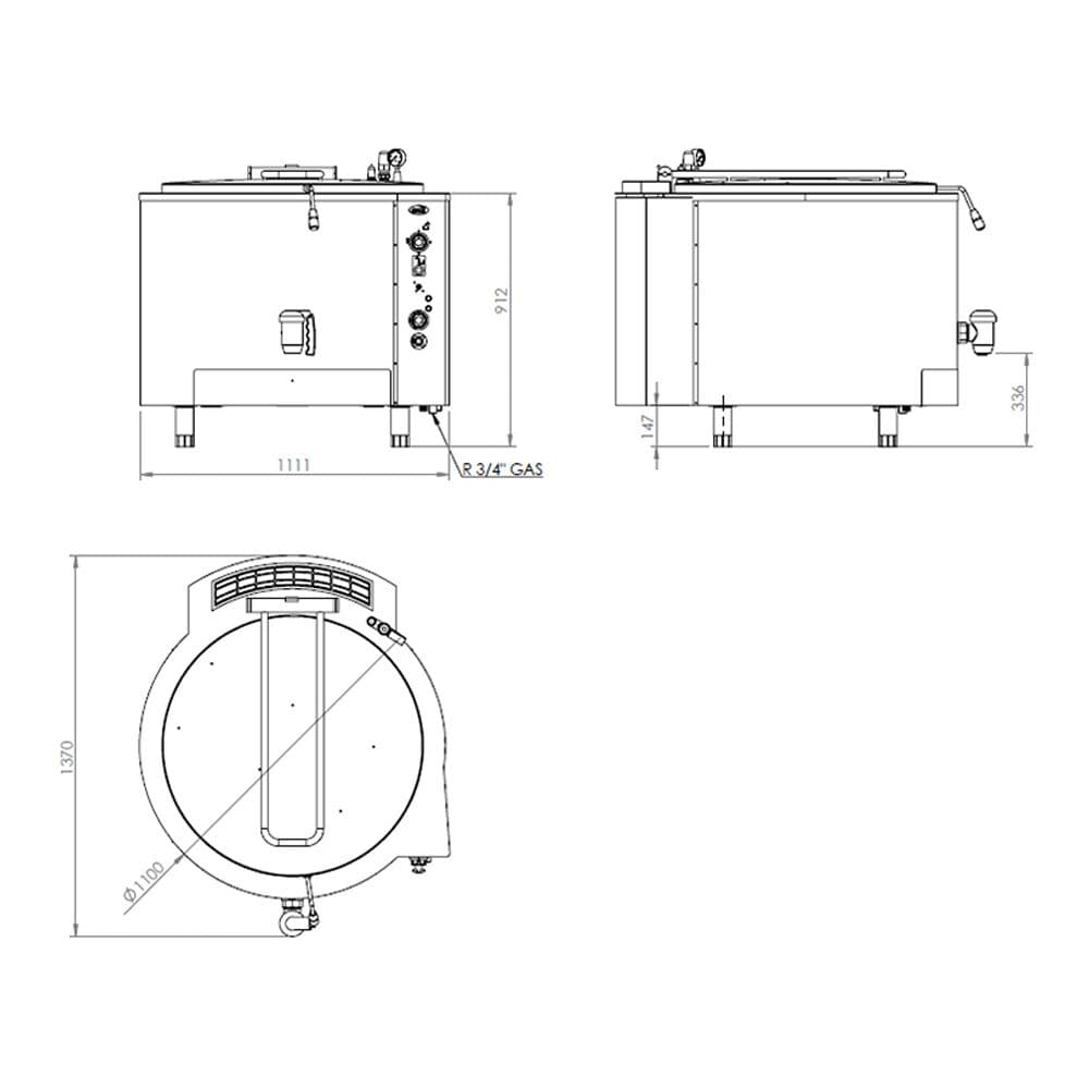 Gas Kochkessel - 300 Liter - 40 kW - Indirekte Beheizung