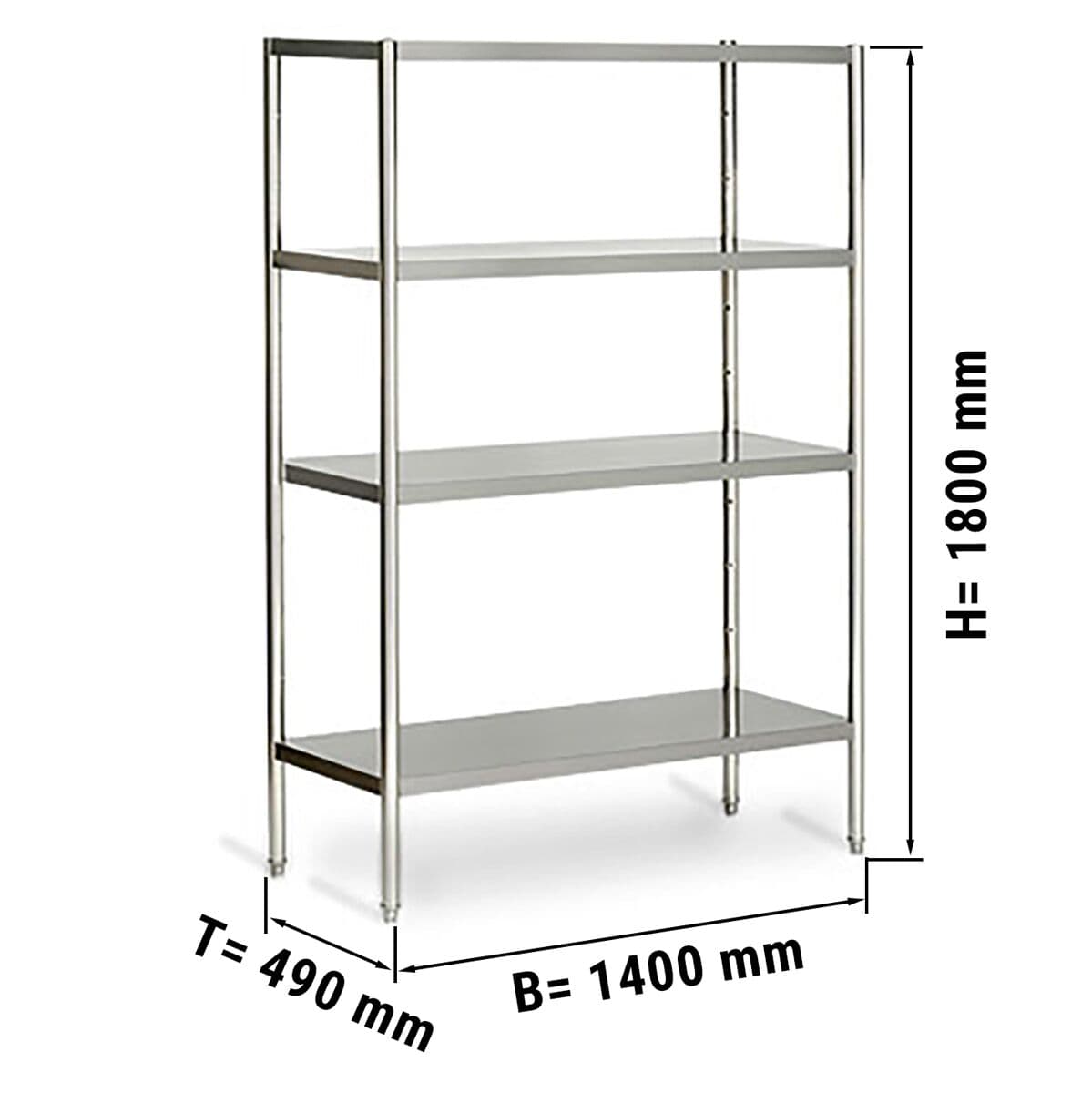 Edelstahlregal ECO - 1400x490mm - mit 4 Ablagen (VERSTELLBAR)