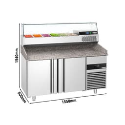 Pizzakühltisch PREMIUM - 1550x800mm - mit 2 Türen - inkl. Kühlaufsatzvitrine - 6x GN 1/3