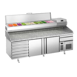 Pizzakühltisch Premium PLUS - 2305x800mm - mit 2 Türen & 6 Schubladen - inkl. Kühlaufsatzvitrine - 11x GN 1/4