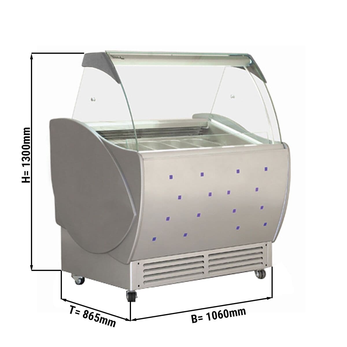 Eistheke LUCA - 1060mm - Umluft - mit Beleuchtung - für 7x 5 Liter Eisbehälter