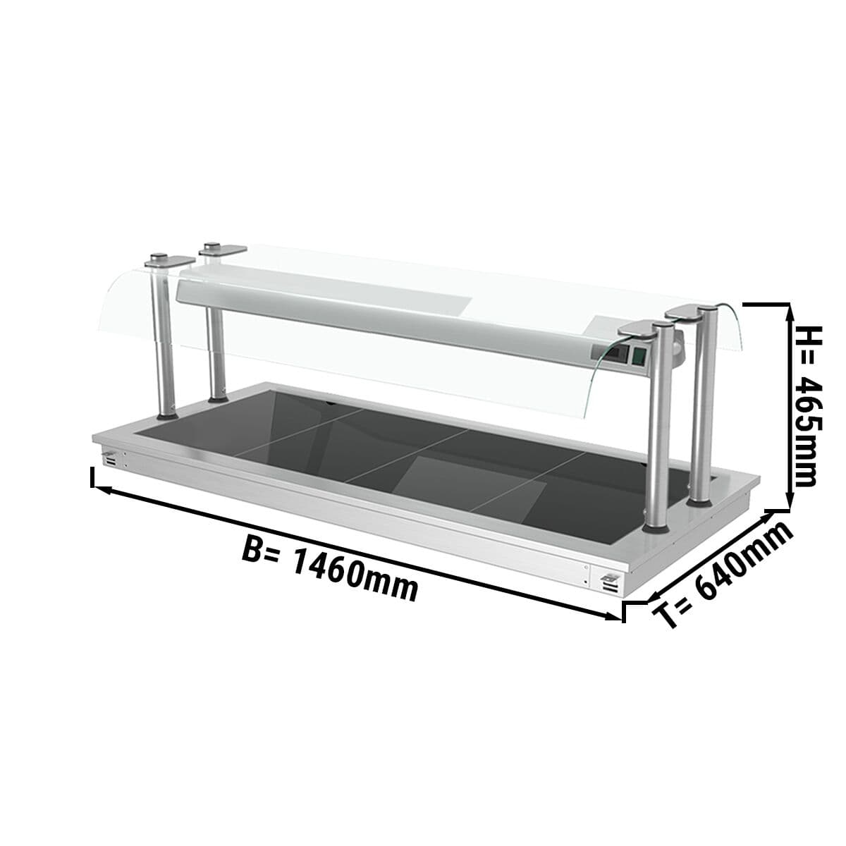 Einbau Warmhalteplatte - 1,5m - 4x GN 1/1 - mit Glas-Hustenschutz