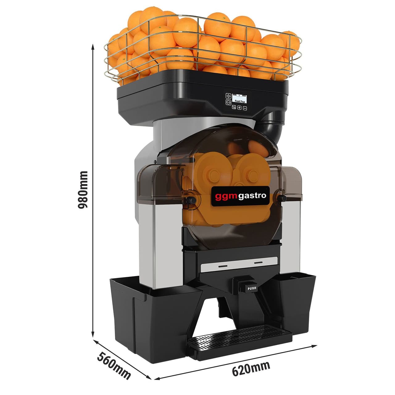 Elektrische Orangenpresse - Silber - Push & Juice-Taste - Automatische Fruchtzufuhr - inkl. Reinigungsmodus