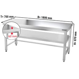 Edelstahl Arbeitstisch PREMIUM - 1800x700mm - mit Grundboden & Verstrebung