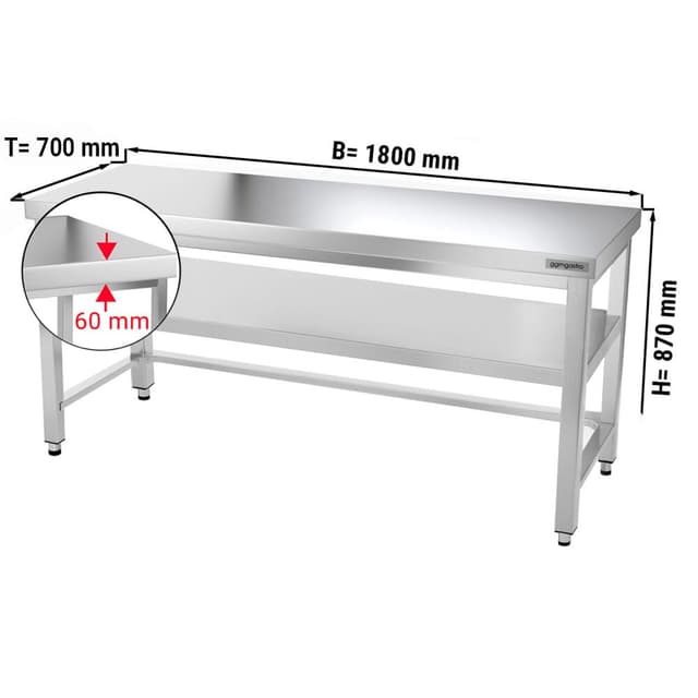 Edelstahl Arbeitstisch PREMIUM - 1800x700mm - mit Grundboden & Verstrebung