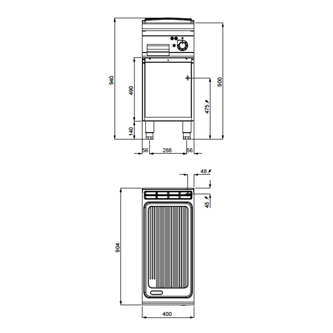 Elektro Bratplatte - 6,6 kW - Gerillt