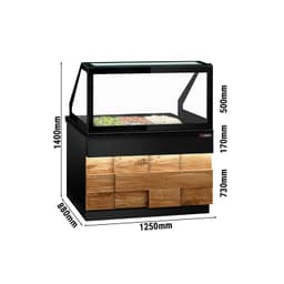 Saladette TORONTO - 1250mm - Holzfront - 2 Türen - für 3x GN 1/1 - schwarze Granit-Arbeitsplatte