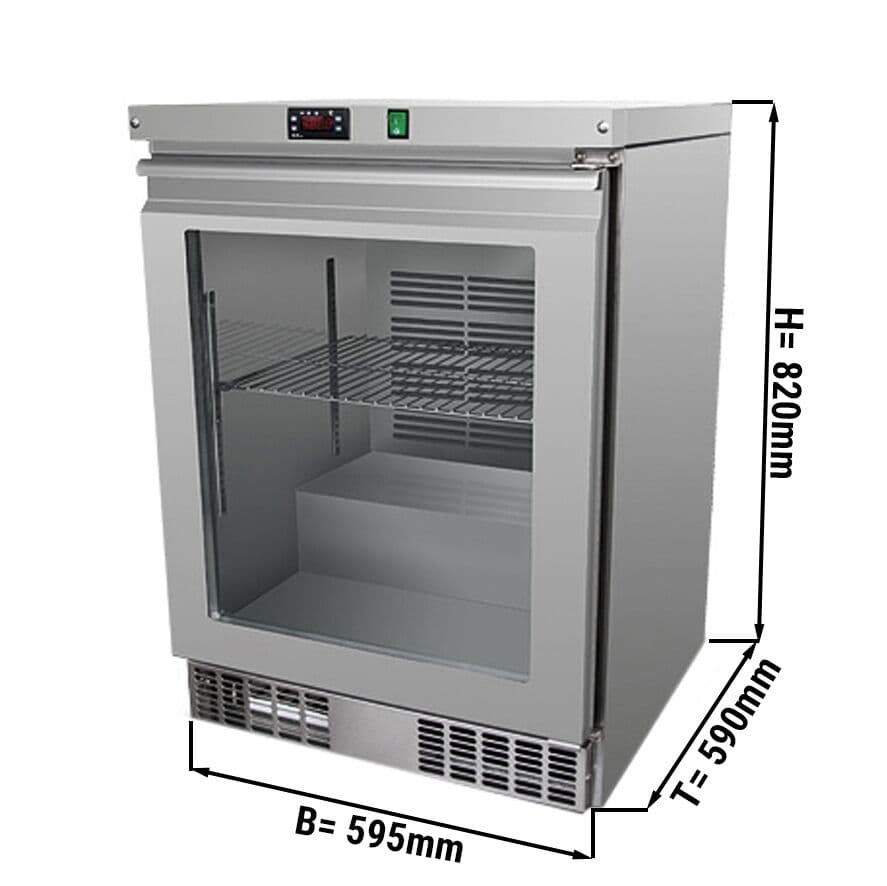 Unterbau-Tiefkühlschrank Edelstahl PREMIUM - 110 Liter - mit 1 Glastür