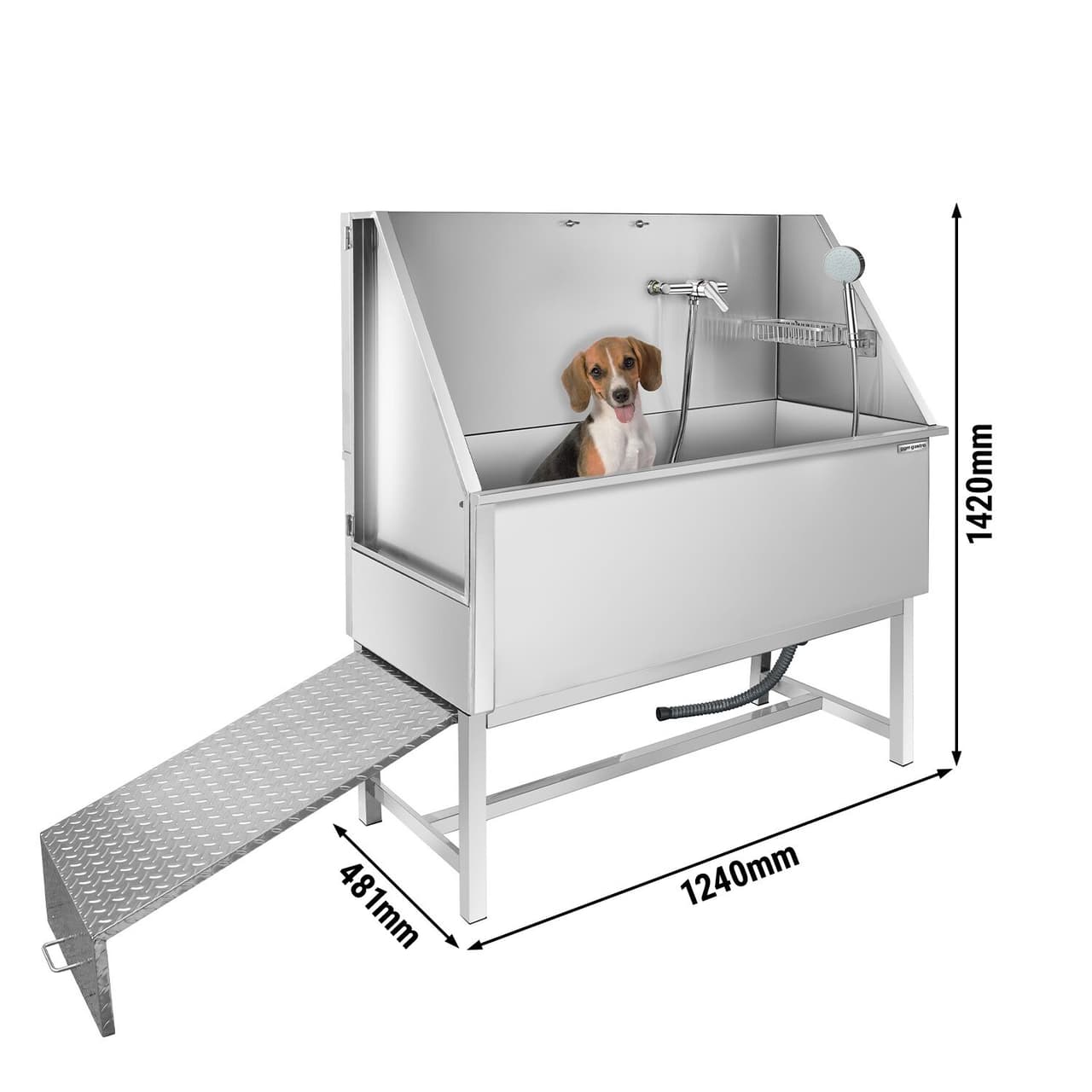 Haustierpflegewanne  - mit Rampe, Armatur und gelochtem Edelstahlboden