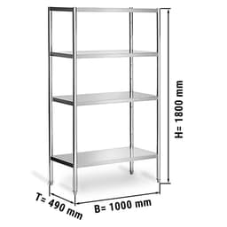 Edelstahlregal PREMIUM - 1000x490mm - mit 4 Ablagen (VERSTELLBAR)