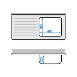 Spülmaschinen-Spülschrank - 1400x700mm - mit 1 Becken rechts