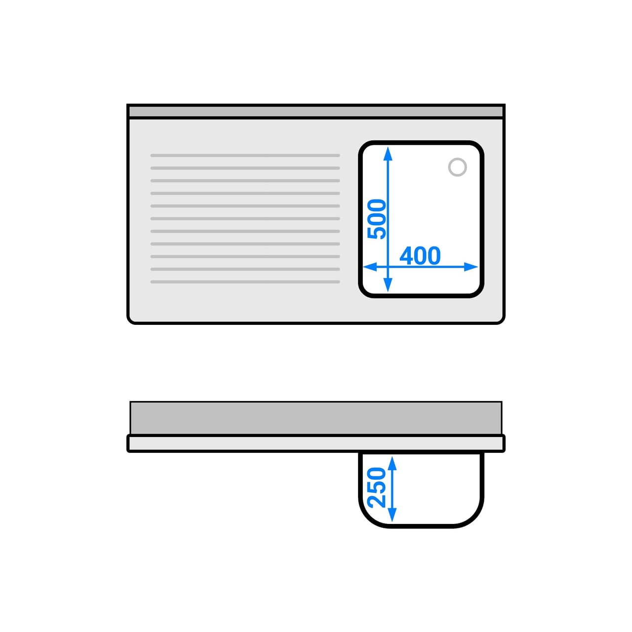 Spülmaschinen-Spültisch - 1200x700mm - mit 1 Becken rechts