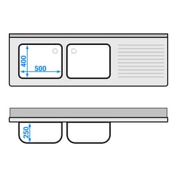 Spülschrank PREMIUM - 1800x600mm - mit 2 Becken links