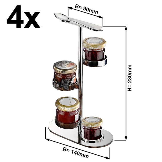 (4 Stück) Marmeladen Etagere / Buffetständer - Chrom - mit 4 Ablagen