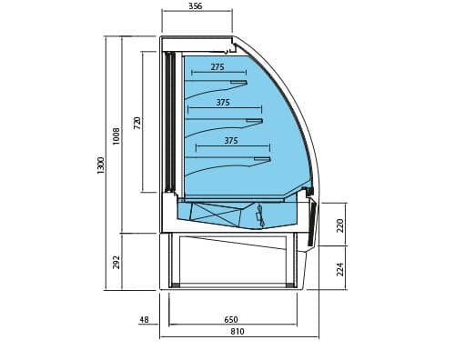 Wandkühlregal - 978mm - 274 Liter - mit 3 Ablagen - Schiebetüren hinten