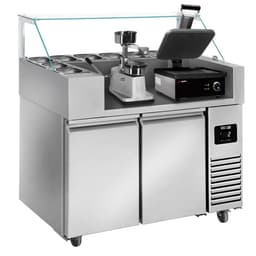 Zubereitungstisch - 1210mm - 2 Türen - für 9x GN 1/6 - inkl. Kontaktgrill & Hamburgermaschine