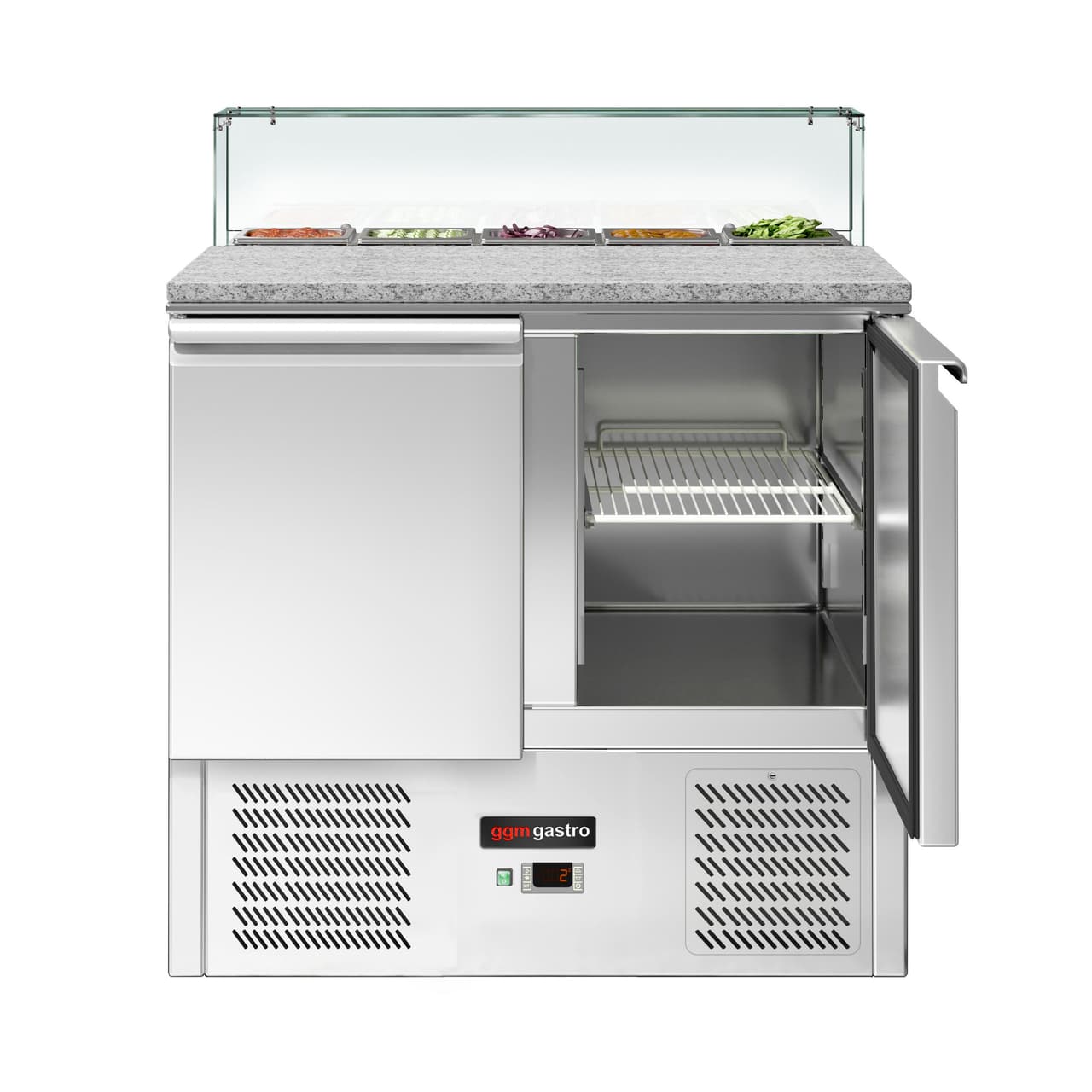 Saladette ECO - 900mm - 2 Türen - mit Glasaufsatz für 5x GN 1/6