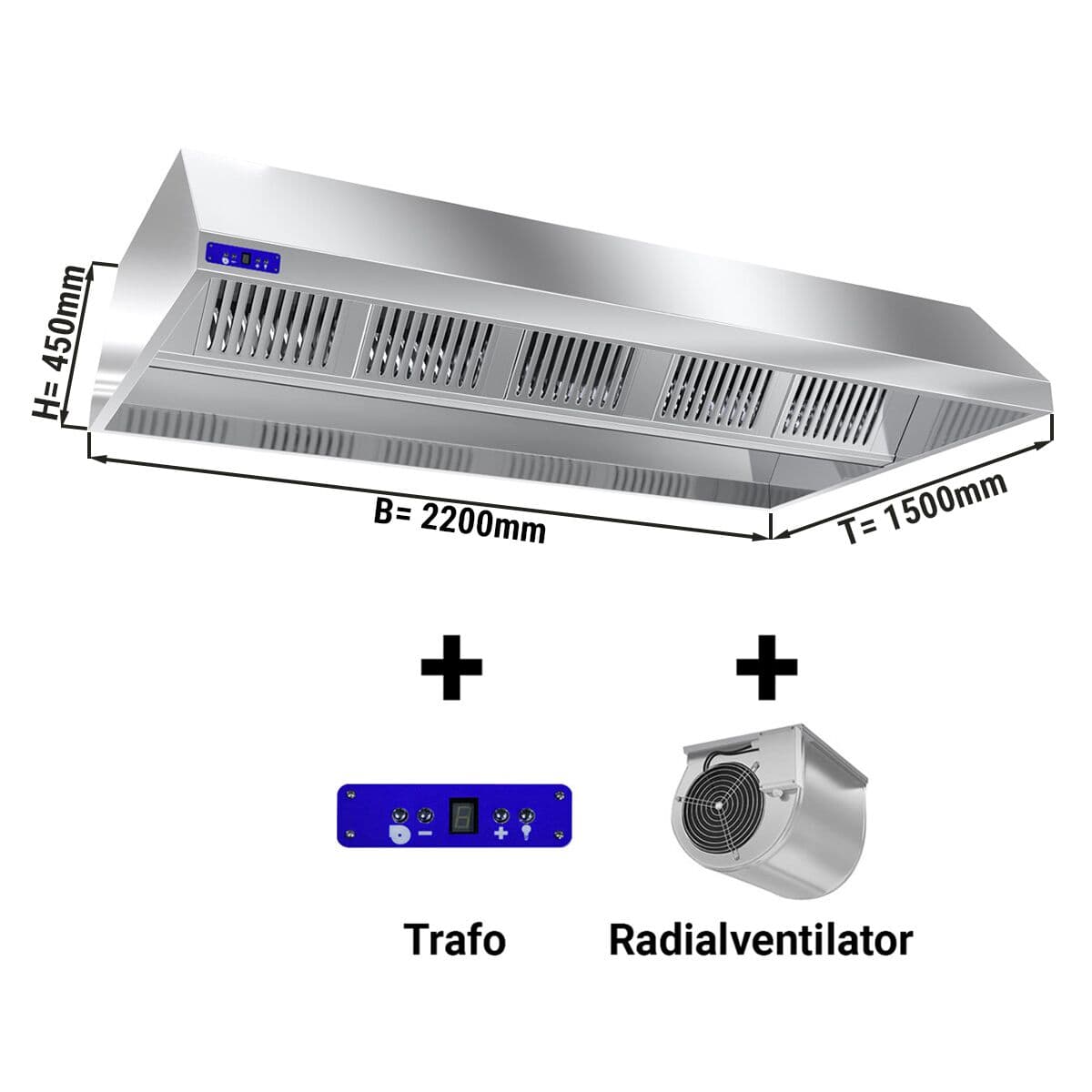 Deckenhaube 2,2 m - mit Motor, externen Regler, Filter und Lampe