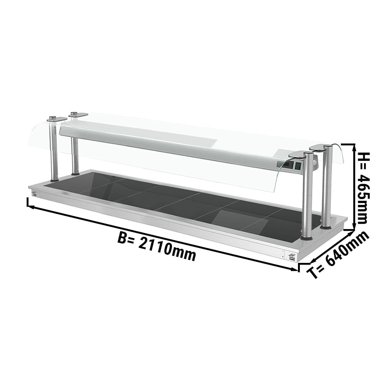 Einbau Warmhalteplatte - 2,1m - 6x GN 1/1 - mit Glas-Hustenschutz