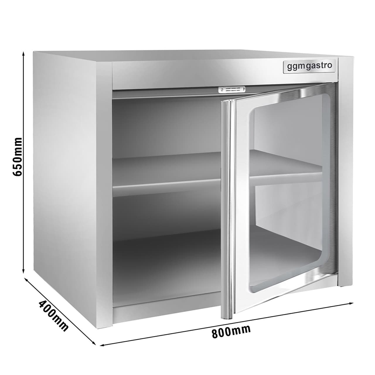 Edelstahl Wandhängeschrank - 800x400mm - mit Glasflügeltür - 650mm hoch