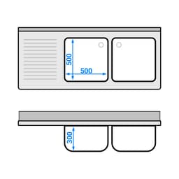 Spülschrank PREMIUM - 1600x700mm - mit 2 Becken rechts