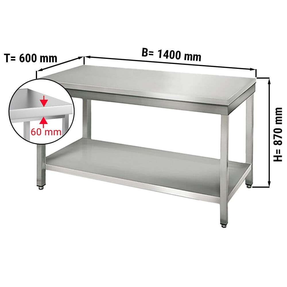 Edelstahl Arbeitstisch ECO - 1400x600mm - mit Grundboden ohne Aufkantung