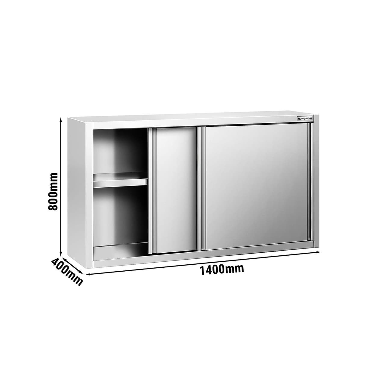 Edelstahl Wandhängeschrank PREMIUM - 1400x400mm - mit Schiebetür - 800mm hoch