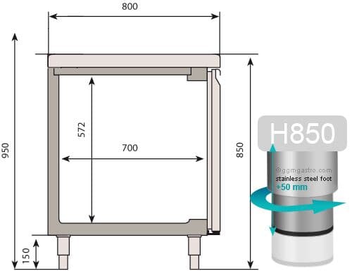 Bäckereikühltisch Premium PLUS - 1618x800mm - mit Durchreiche & Granitarbeitsplatte