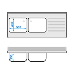 Spülschrank - 1600x700mm - mit 3 Schubladen & 2 Becken links