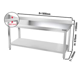 Edelstahl Arbeitstisch PREMIUM - 1800x700mm - mit Grundboden & Aufkantung