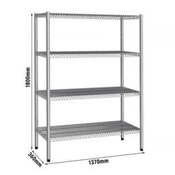 Edelstahlregal - 1370x360mm - mit 4 Drahtböden (FEST)