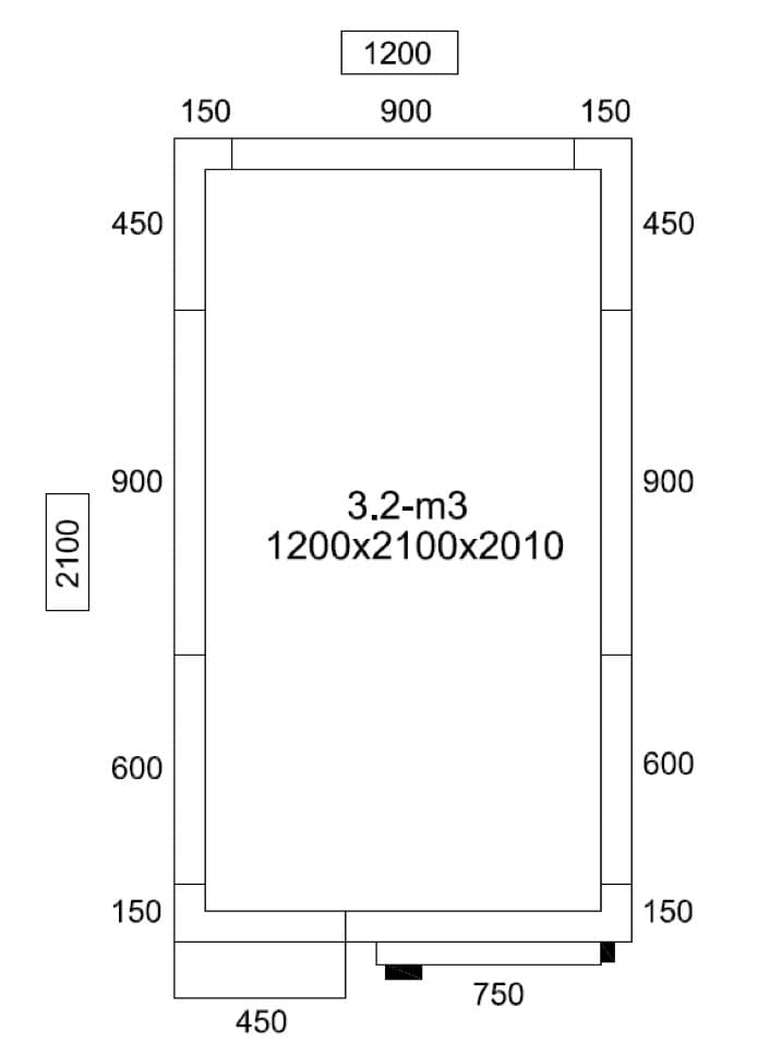 Tiefkühlzelle - 1200x2100mm - 3,2m³ - inkl. Lamellen