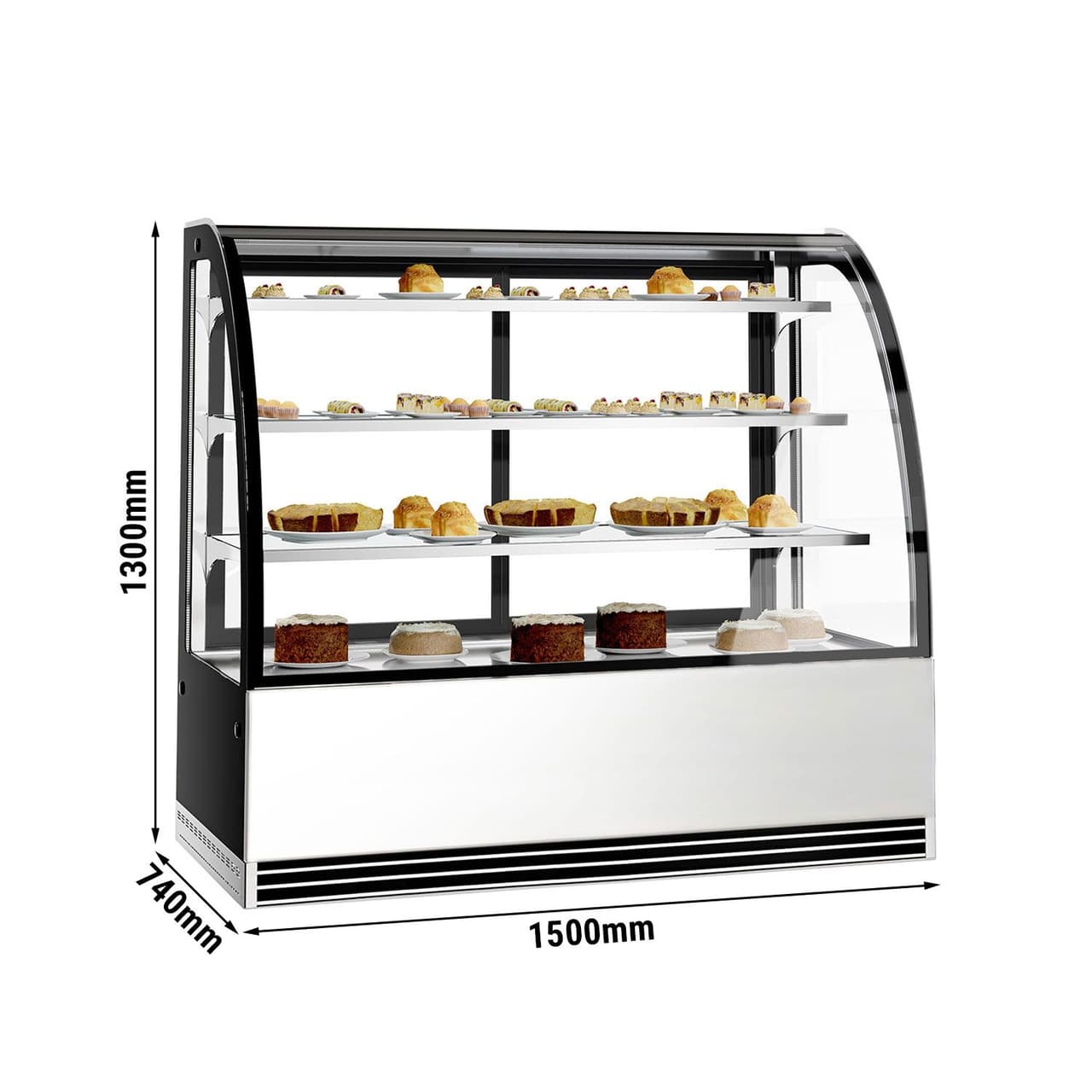 Kühl- & Kuchenvitrine - 1500mm - Doppelverglasung - mit 3 Ablagen