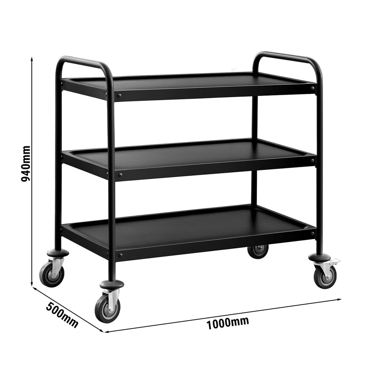 Servierwagen - 1000x500mm - mit 3 Abstellflächen - Schwarz