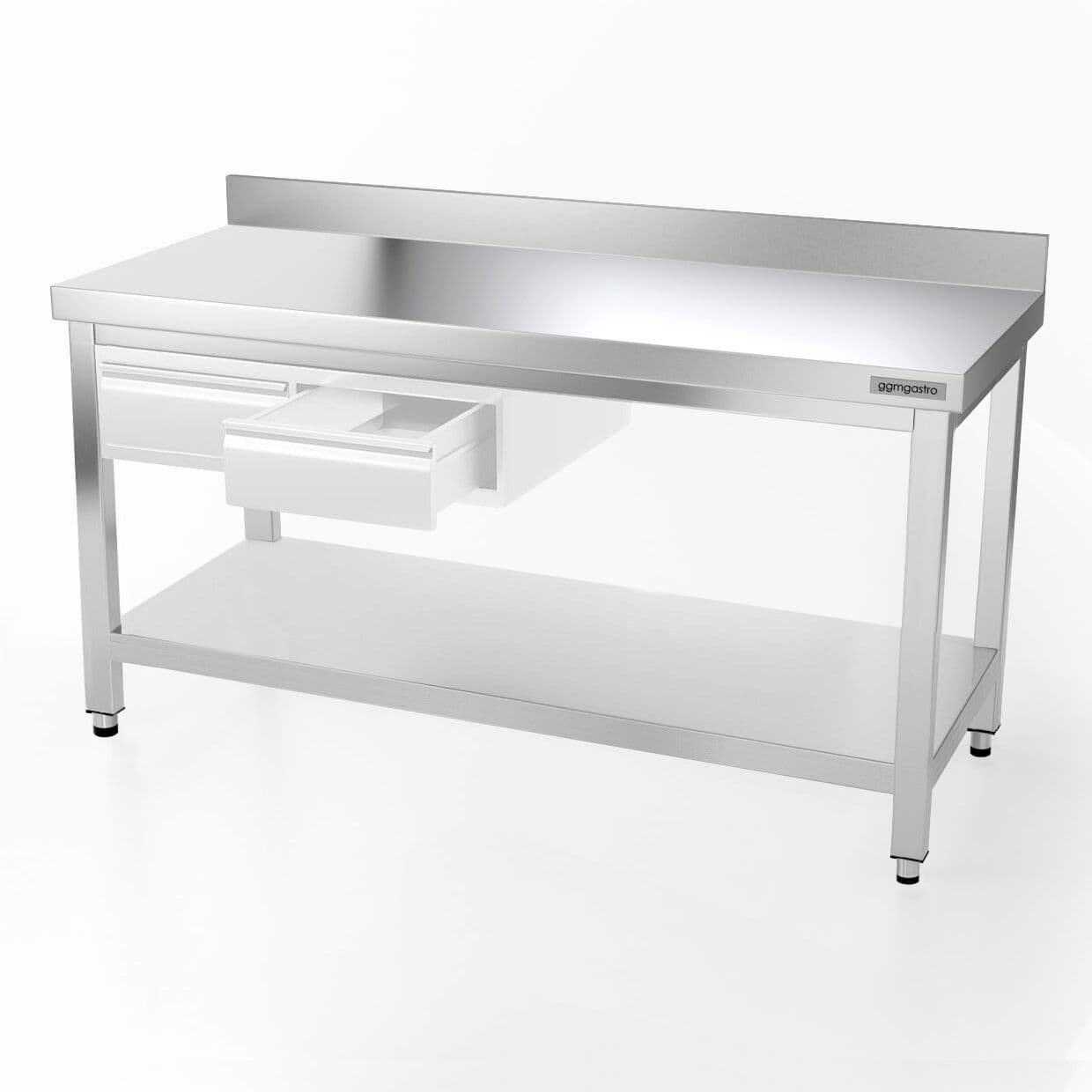 Edelstahl Arbeitstisch PREMIUM - 1600x800mm - mit Grundboden & Aufkantung