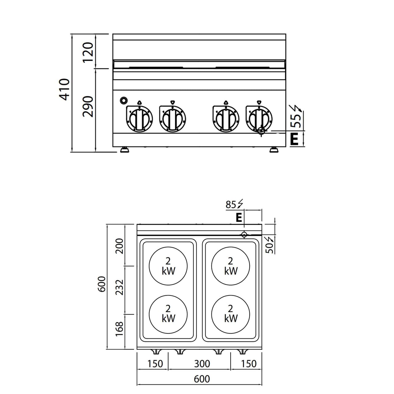 Elektroherd - 8 kW - 4 Platten Rund