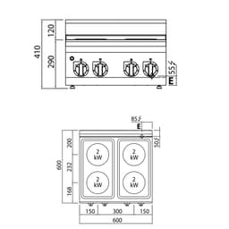 Elektroherd - 8 kW - 4 Platten Rund